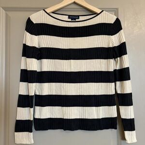 Ann Taylor Striped Ribbed Sweater - Black and Cream
